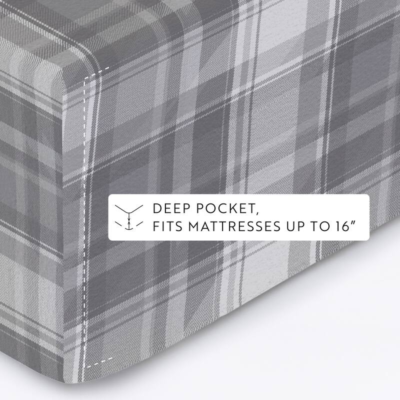 Becky Cameron Plaid 4 Piece 100% Cotton Brushed Flannel Deep Pocket Bed Sheet Set
