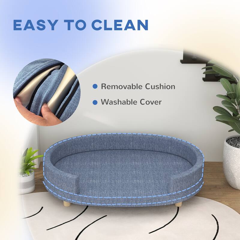 PawHut Dog Couch, Pet Sofa Bed for Large Dogs, Elevated Dog Sofa with Removable Top, Washable Cover, Blue
