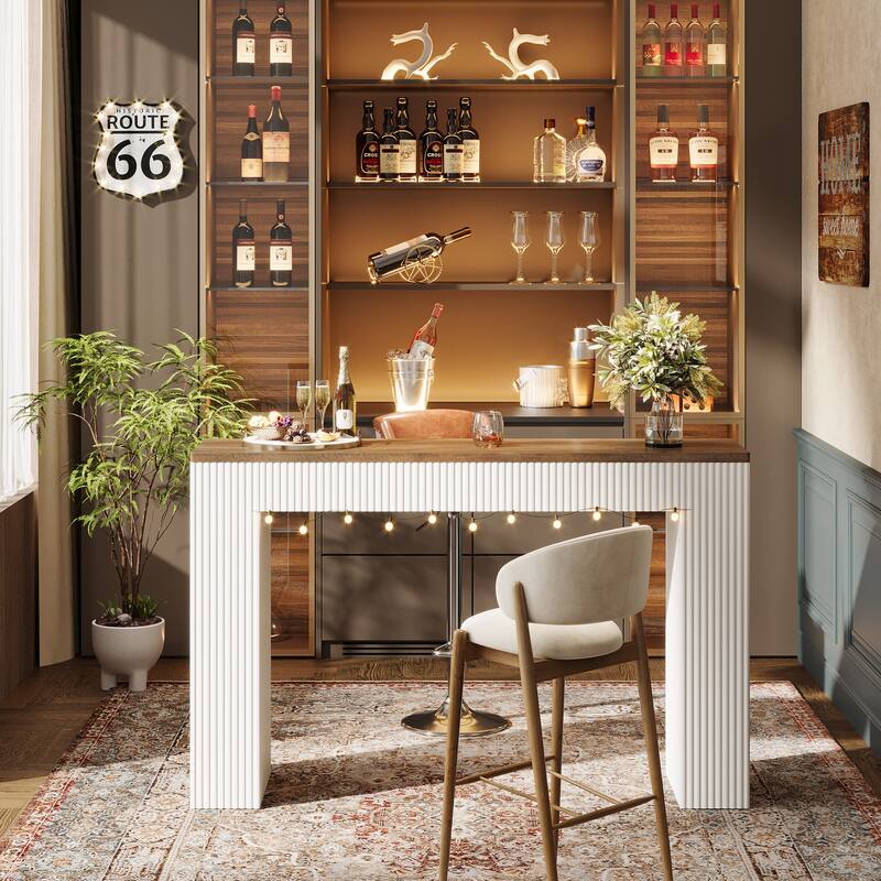 63-Inch Long Bar Table with Narrow Wooden Tabletop for Kitchen, Pub