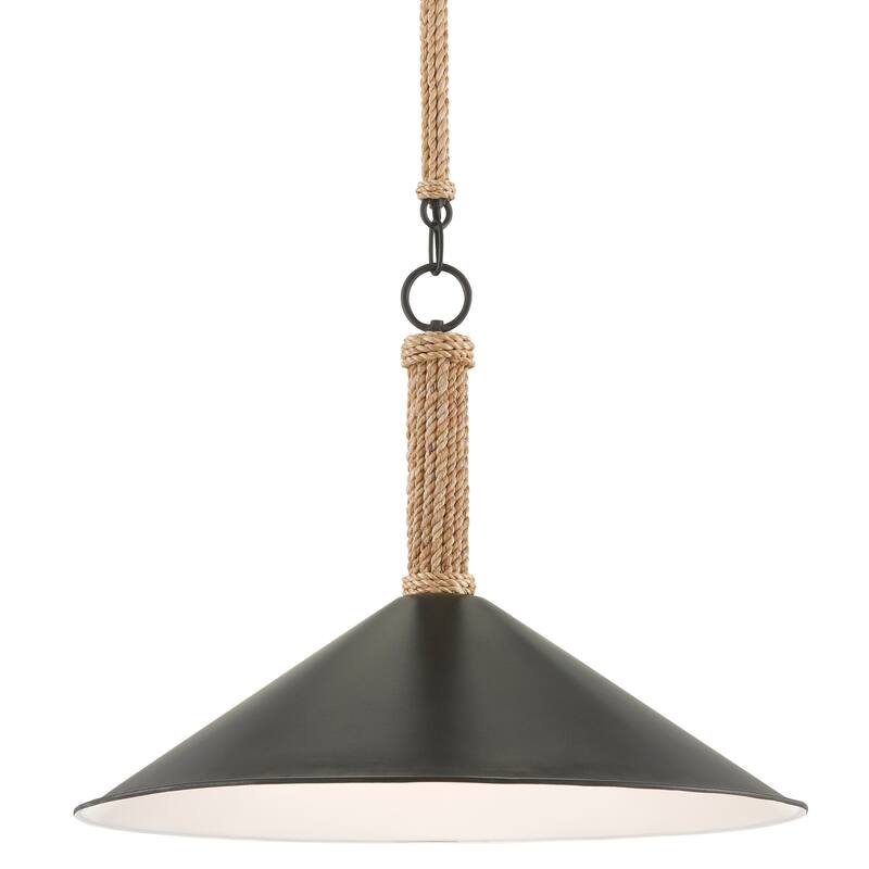 Currey & Company Ocracoke Pendant - 15.5"h x 20"dia - 15.5"h x 20"dia - Sugar White/Blacksmith/Natural Rope
