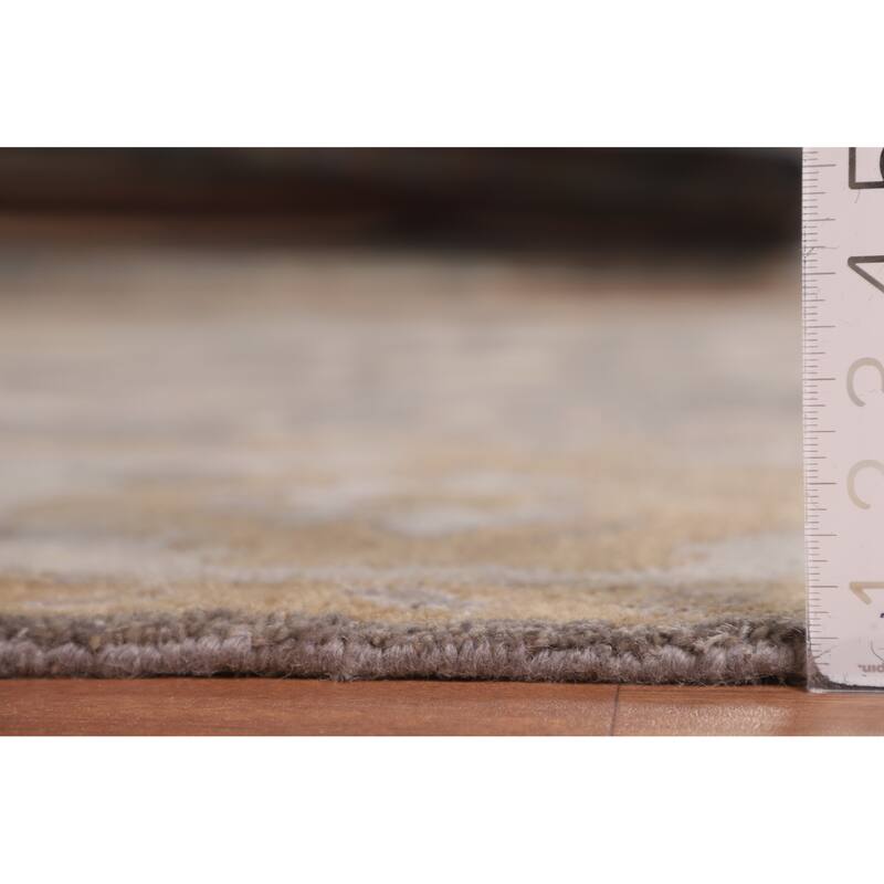 Gray Oushak Indian Area Rug Hand-Knotted Floral Wool Carpet - 9'3"x 11'7"