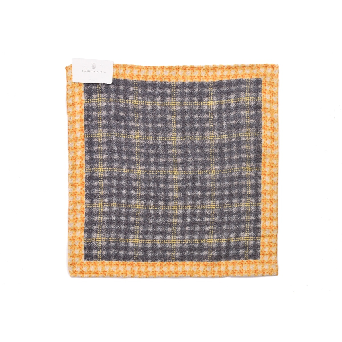 Brunello Cucinelli Mens Green Cotton Checkered Pocket Square One Size~Retail$225