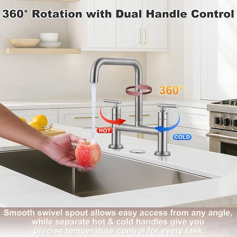 WOWOW Double Handle Bridge Faucet with Kitchen Sink Hole Cover