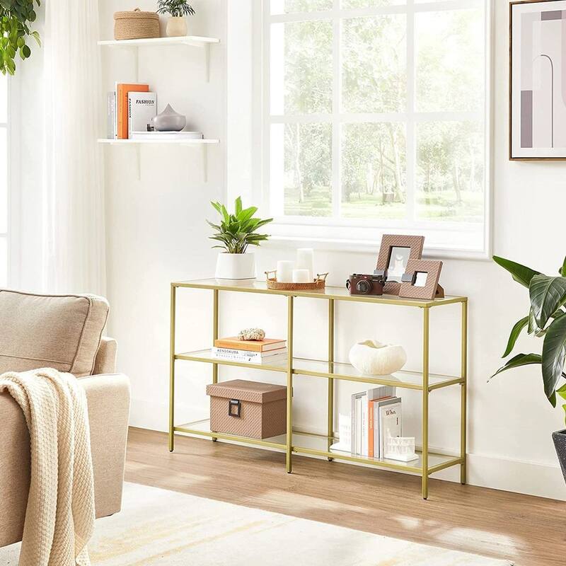 51” Console Table with Tempered Glass and Steel Frame Design Stylish and Functional Home Furniture - 11.8"D x 51.2"W x 28.7"H