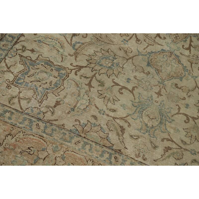 Hand Knotted Oriental 100% Wool Carpet Traditional Floral Beige & Ivories Tabriz Area Rug - 10' 8'' X 7' 5''