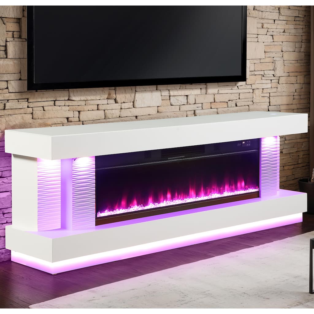 Furniture of America Hansley Modern White 71-inch Electric Fireplace TV Stand with RGB Light and Bluetooth