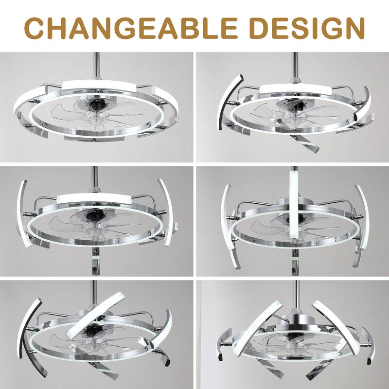 Bella Depot 25" Modern DIY Shape Ceiling Fan with Remote APP Control and Dimmable Light Kit, 6-Speed Reversible Blades