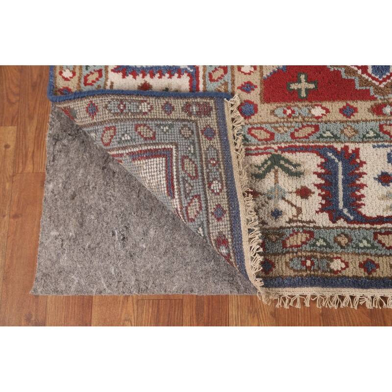 Blue Geometric Kazak Oriental Area Rug Handmade Wool Carpet - 7'10" x 9'9"