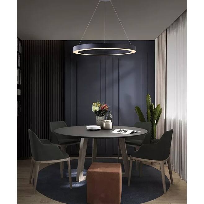 Matte Black Round LED Chandelier With A White Acrylic Diffuser