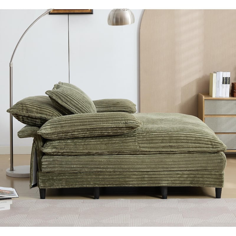 54.75" W Oversized Chaise Lounge Chair Fluffy Cushioned Sofa Bed with 2 Pillows