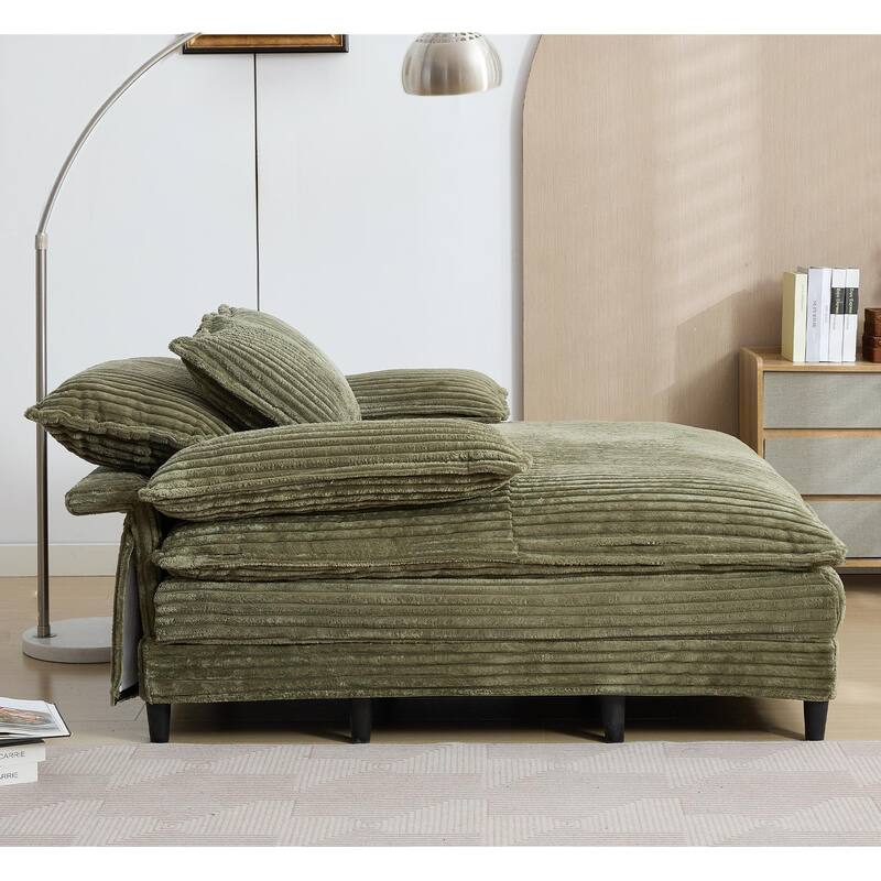 Oversized Corduroy Chaise Lounge Chair, Adjustable 4-Gear Reclining Sleeper Sofa Bed, Living Room Deep Seat Leisure Sofa Chair