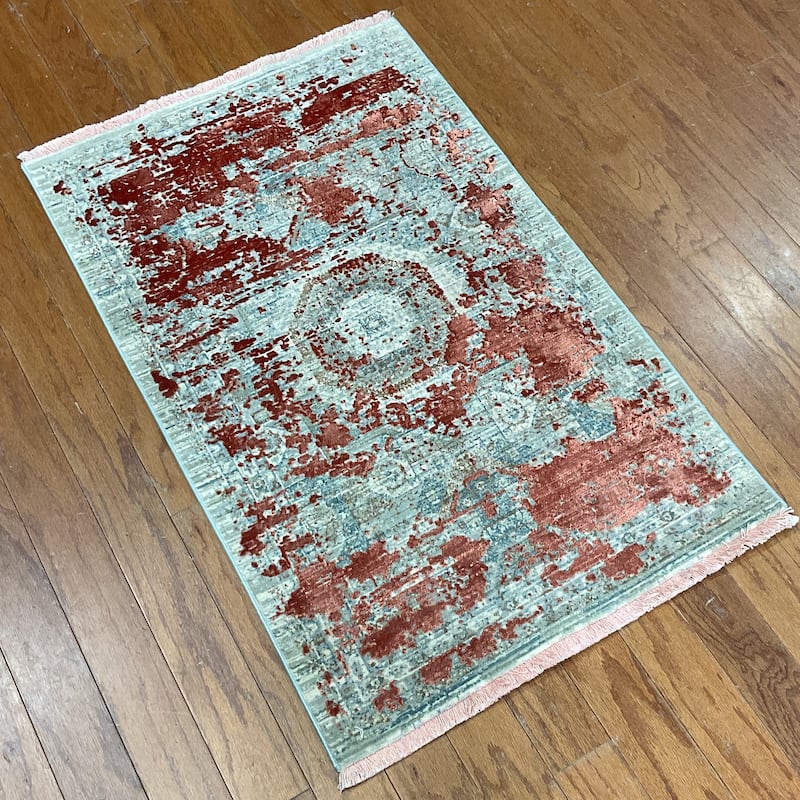 HERAT ORIENTAL Turkish Modern Erased Design Wool & Silk Rug - 2' x 2'11"