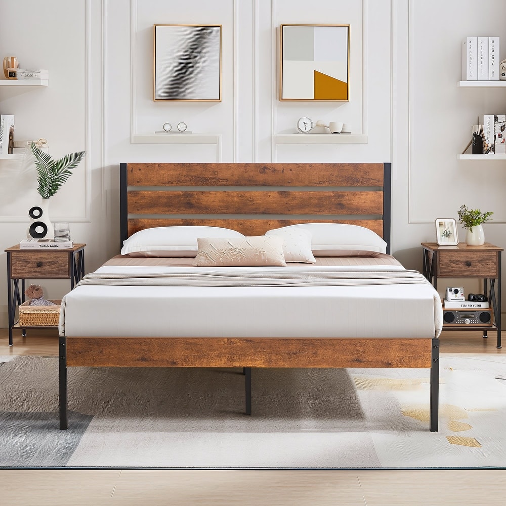 Javlergo Modern 3-Pieces Bedroom Set with Platform Bed Frame and Nightstands