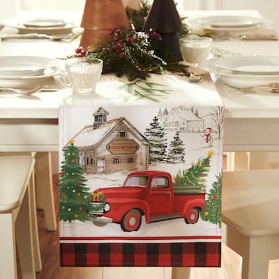 Vintage Christmas Tree Farm Holiday Table Runner - 13x70