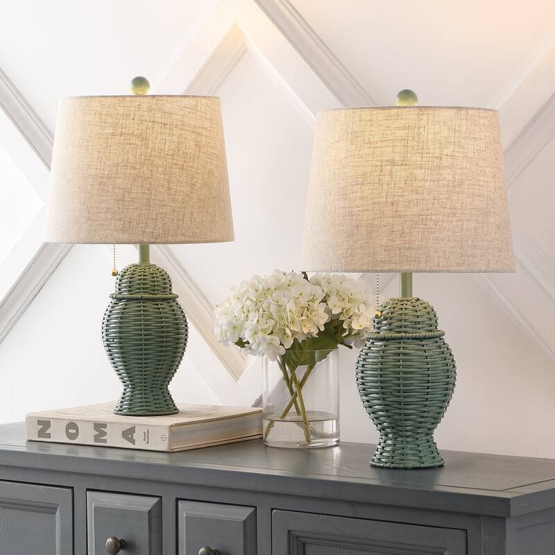 Hunter Wicker 20.5" Bohemian Rustic Iron LED Table Lamp, by JONATHAN Y