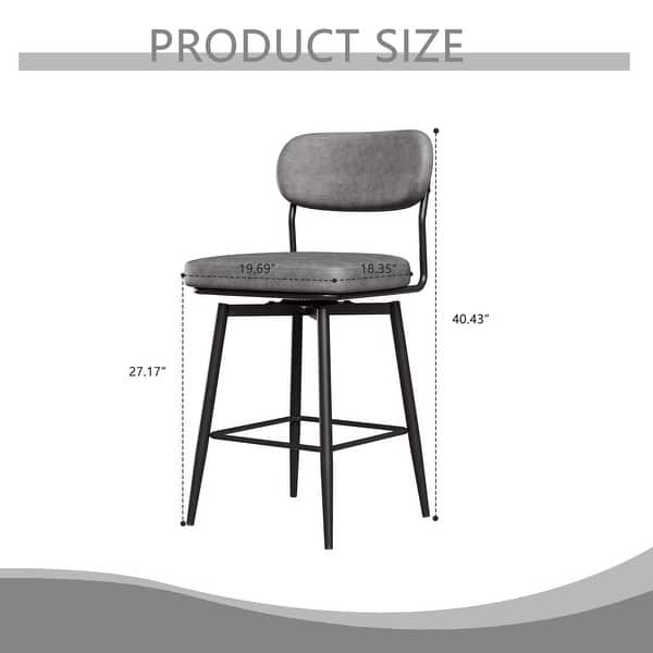 dimension image slide 1 of 2, 360° Swivel Leather Cushioned Bar Chairs with Sturdy Iron Legs, Set of 2