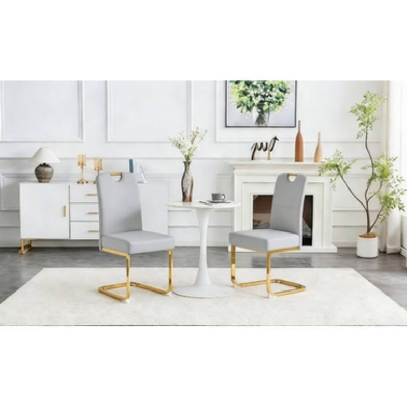 Set of 4, 15.7" PU Upholstered Dining Chairs with Golden Metal Legs