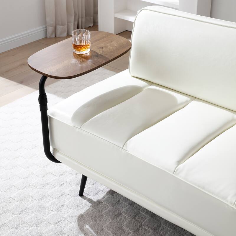 55"Inch Modern End of Bed Bench,Faux Leather Upholstered With side table,360-degree Swivel tray couch,Entryway Ottoman