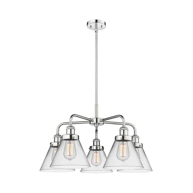 Innovations Lighting Cone - 5 Light 26" Stem Hung Chandelier - Clear/Polished Chrome