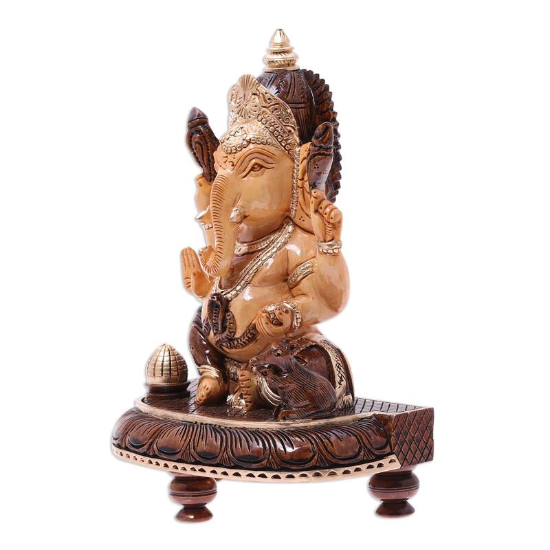 Novica Handmade Auspicious Lord Ganesha Wood Sculpture