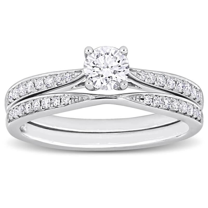 Miadora 3/4ct TDW Diamond Solitaire Bridal Ring Set in 14k White Gold