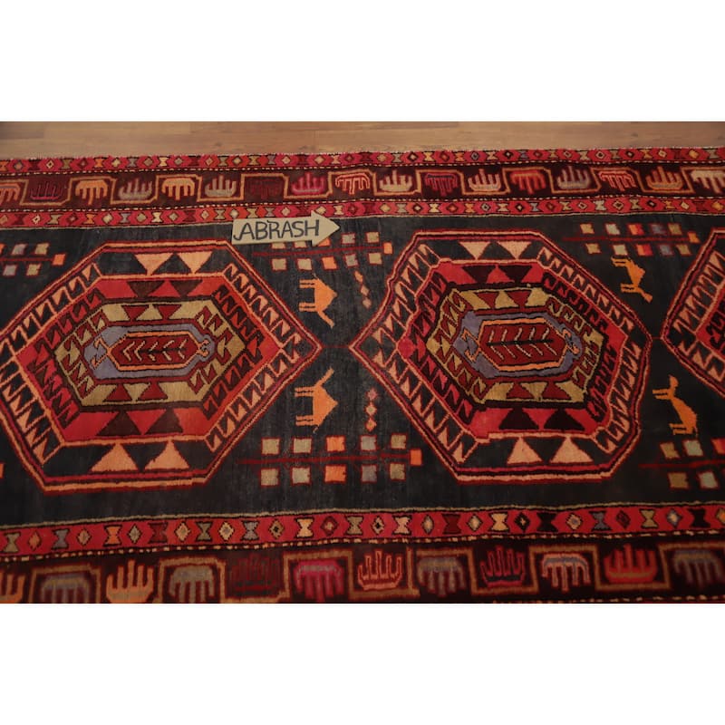 Hand Knotted Oriental 100% Wool Carpet Traditional Tribal Black Ardebil Runner Rug - 9' 7'' X 3' 5''