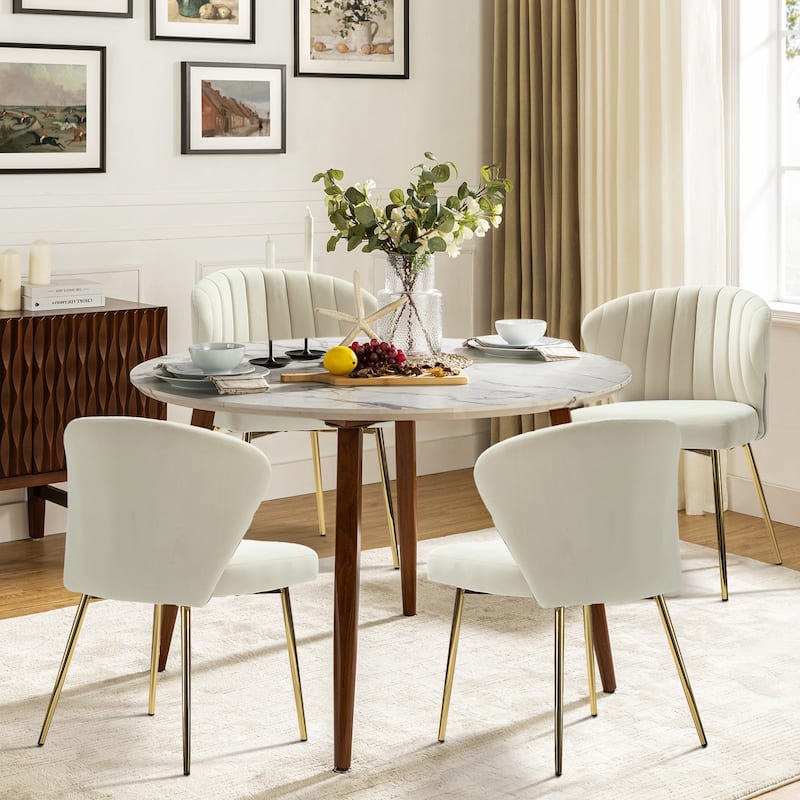 Barbara Side Chair with Metal Base Set of 4 by HULALA HOME - TAN