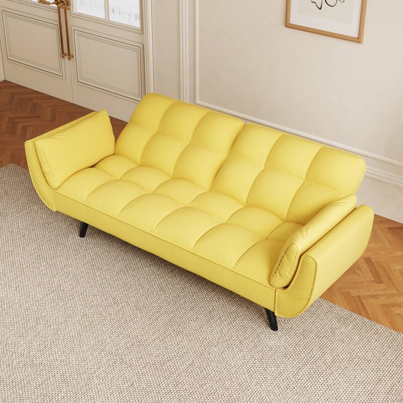 74" Velvet Upholstered Double Sofa Bed, Beige