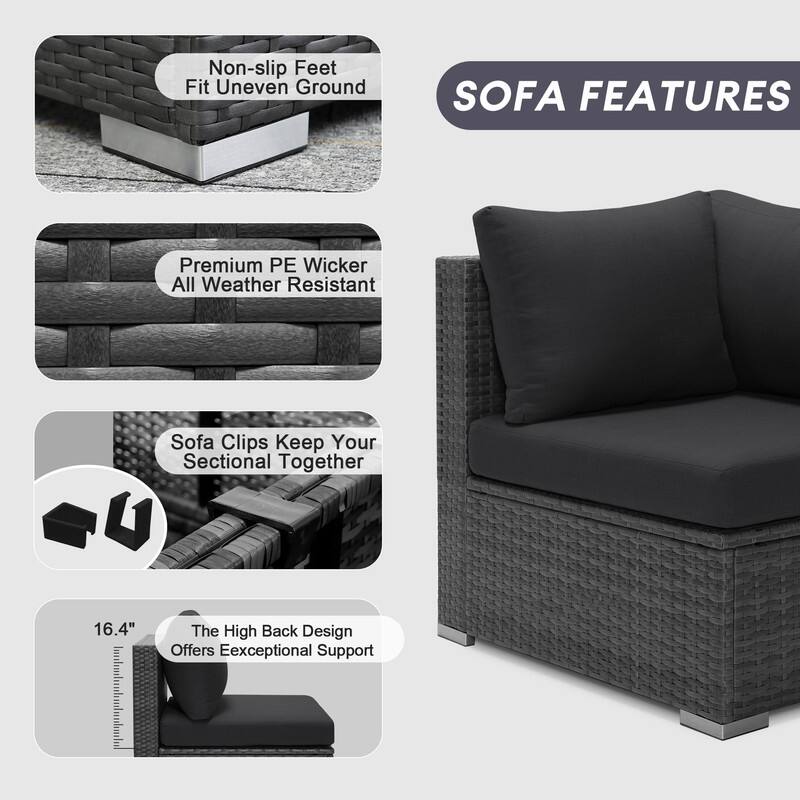 FINCATI Outdoor Grey Wicker Sectional Furniture Patio Sofa Set with Firepit Table