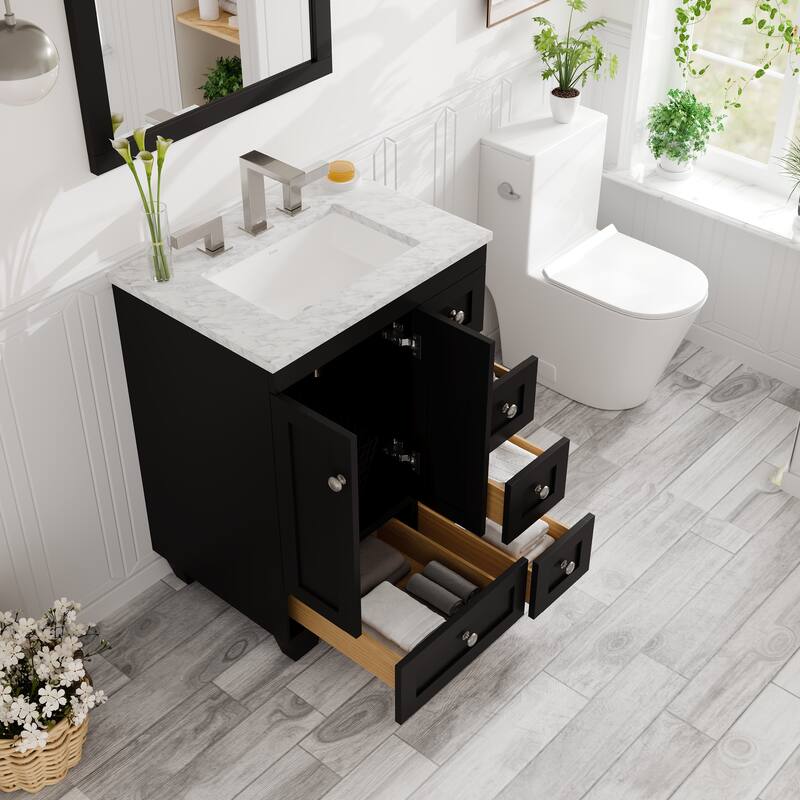 Acclaim 24 in. Espresso Single Sink Bath Vanity with Carrara Marble Top and Undermount Porcelain Sink
