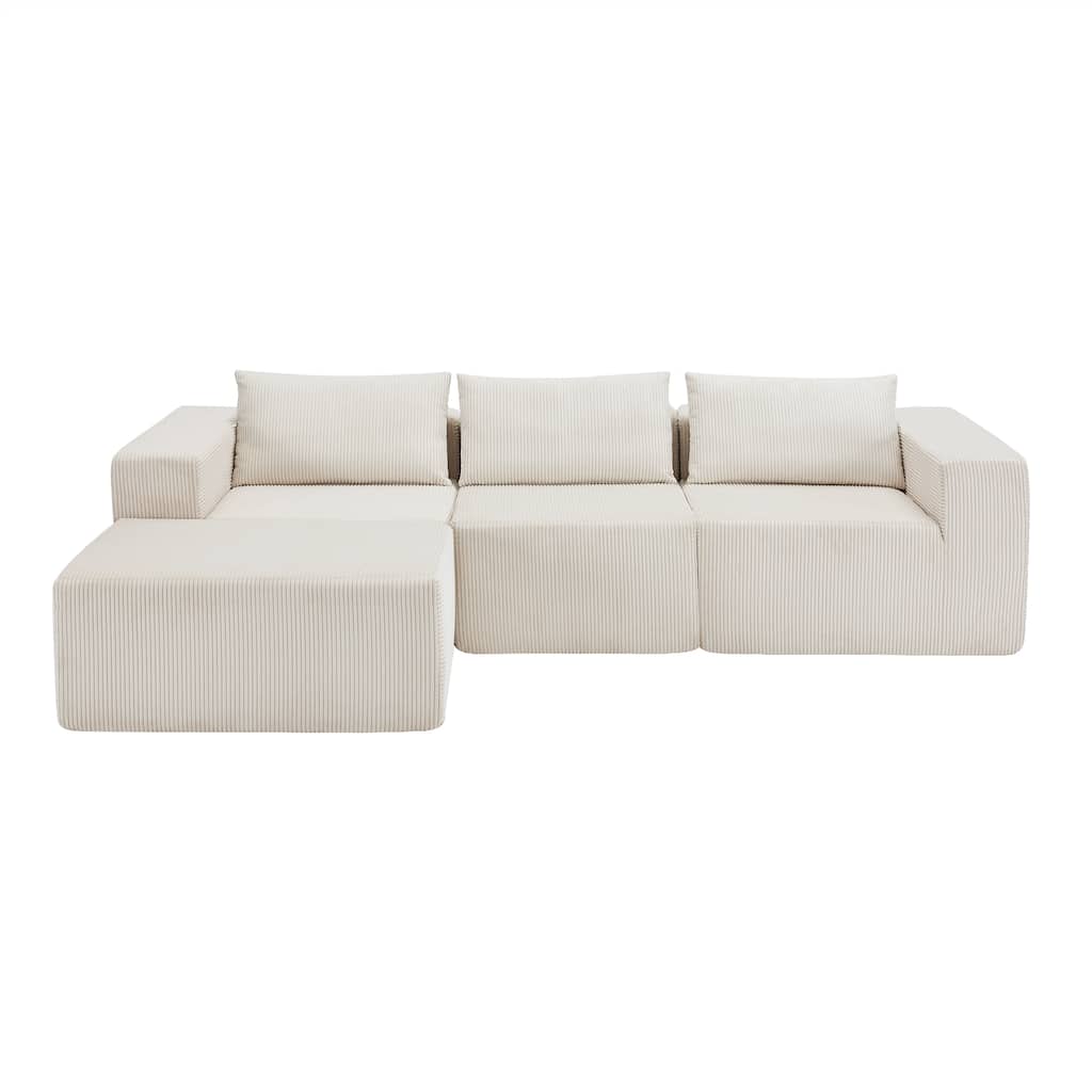 Christopher Knight Home - Helen Modern Corduroy Modular Sectional Sofa with Pillow Back and Ottoman