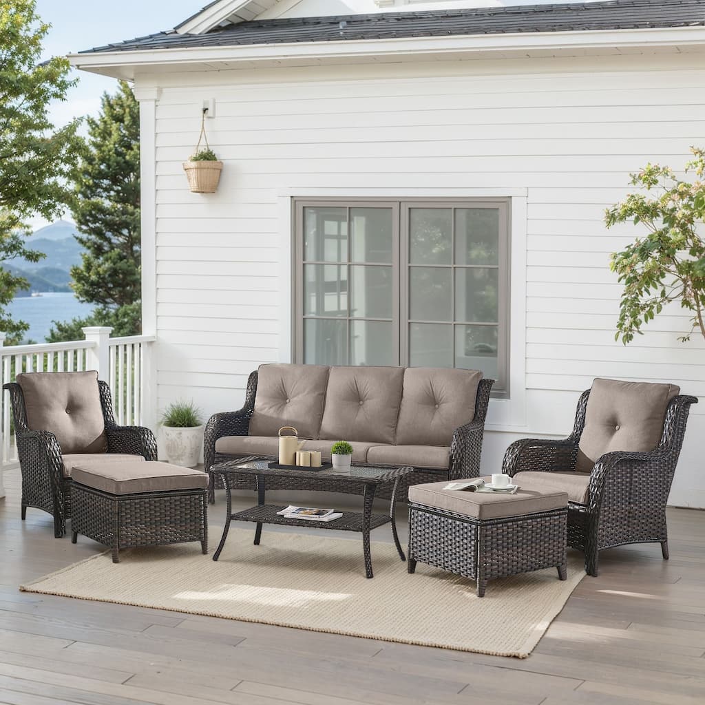 Outdoor Patio Chairs with Sofa Ottoman Brown-Grey - Brown