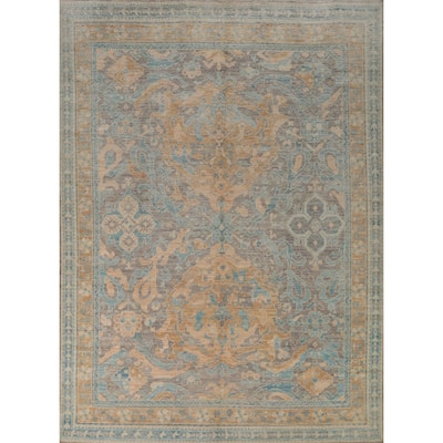 Vegetable Dye Grey Oushak Turkish Rug Handmade Floral Wool Carpet - 8'0" x 10'0"