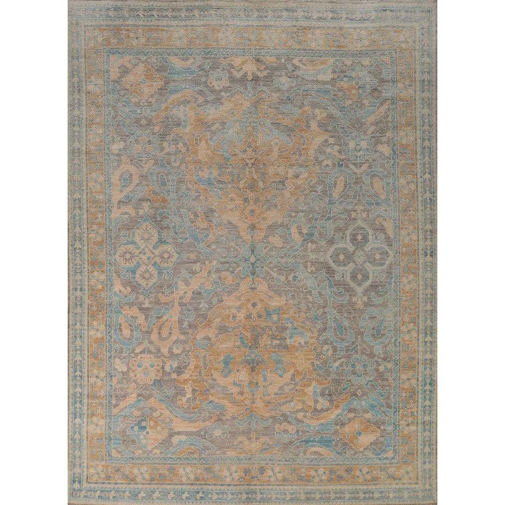 Hand Knotted Oriental 100% Wool Carpet Transitional Floral Greys & Charcoal Oushak Area Rug - 10' 0'' X 8' 0''
