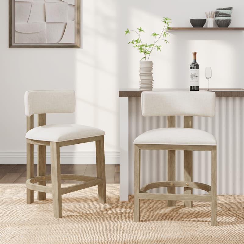 Christopher Knight Home - Dovey Contemporary Upholstered 26-Inch Counter Stool Set of 2 with Rubberwood Frame - Beige+Natural - Counter Height