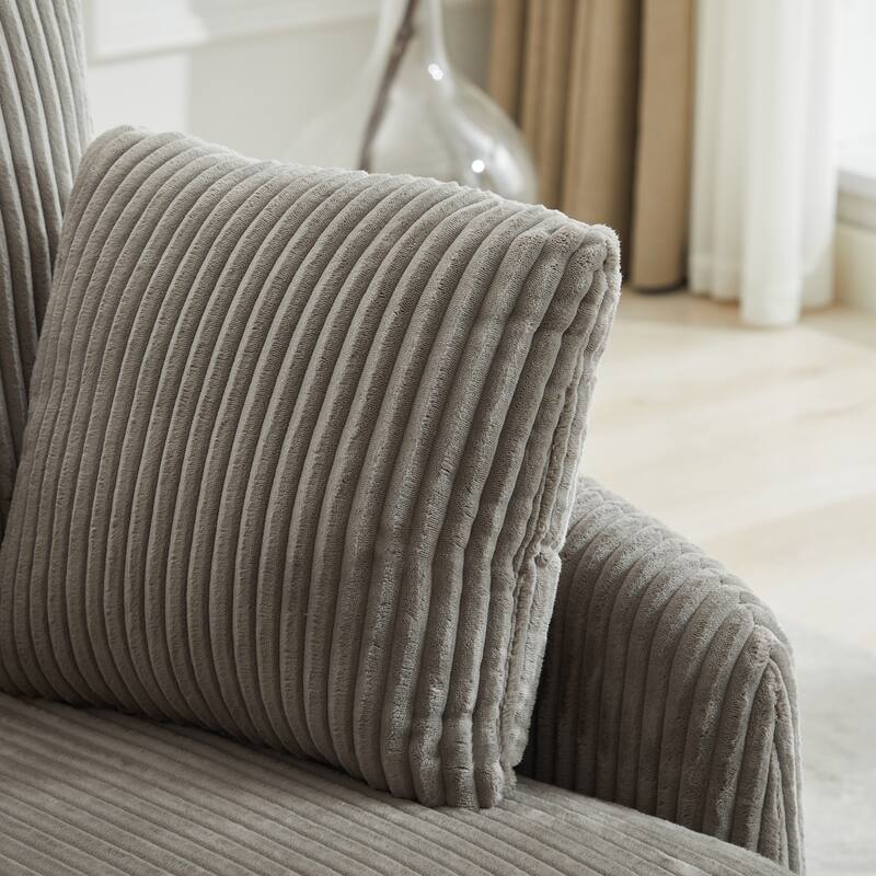 Corduroy Fabric Swivel Accent Chair, Oversized Round Armchair with 2 Thorw Pillows, Ergonomic Upholstered Lounge Sofa Chair