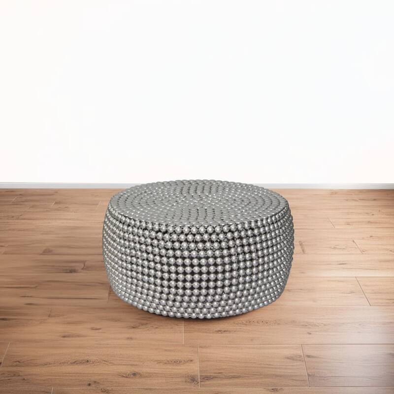 Eve 32" Coffee Table | Silver Metallic Beads Studded Pattern | Nickel Coated Iron Frame