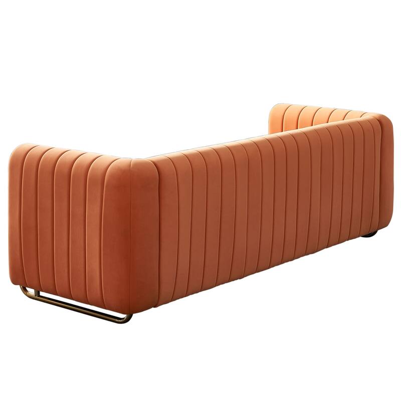 84.25''W Orange Velvet Sofa for Living Room
