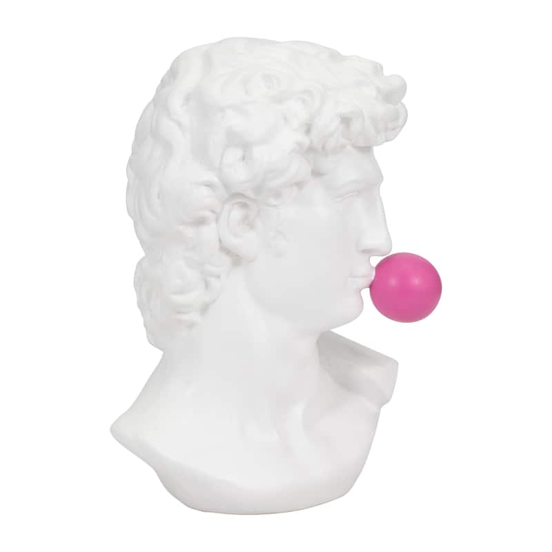 Sagebrook Home White Polyresin 13" Greek God Head Sculpture with Bubble Gum Accent - 8" x 9" x 13"