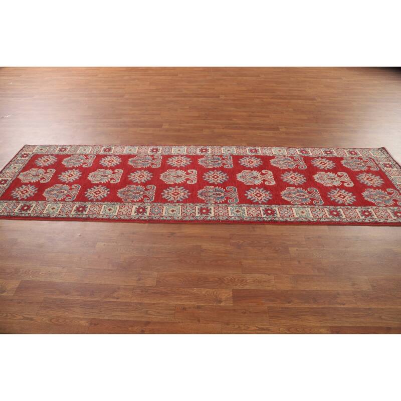 Geometric Kazak Runner Rug Hand-Knotted Traditional Wool Carpet - 2'8" x 9'4"