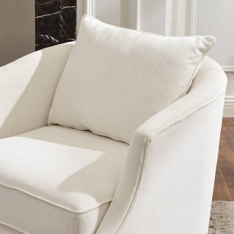 KINWELL 31" Wide Linen Fabric Upholstered Swivel Barrel Accent Chair