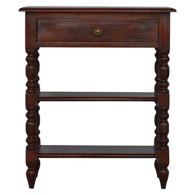Artisan Furniture Solid Wood Turned Occasional Table, Brown with One drawer