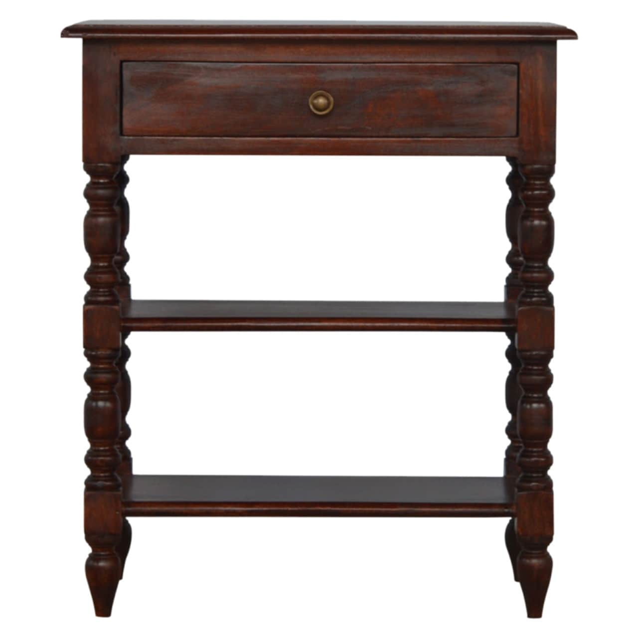 Artisan Furniture Solid Wood Turned Occasional Table, Brown with One drawer