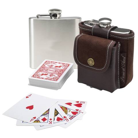 Picnic at Ascot Barware-Hip Flask & Playing Cards - Black/Silver
