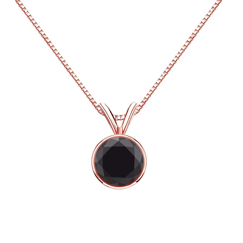 Auriya 14k Gold 1 1/2ctw Solitaire Black Diamond Necklace Bezel-set - Rose