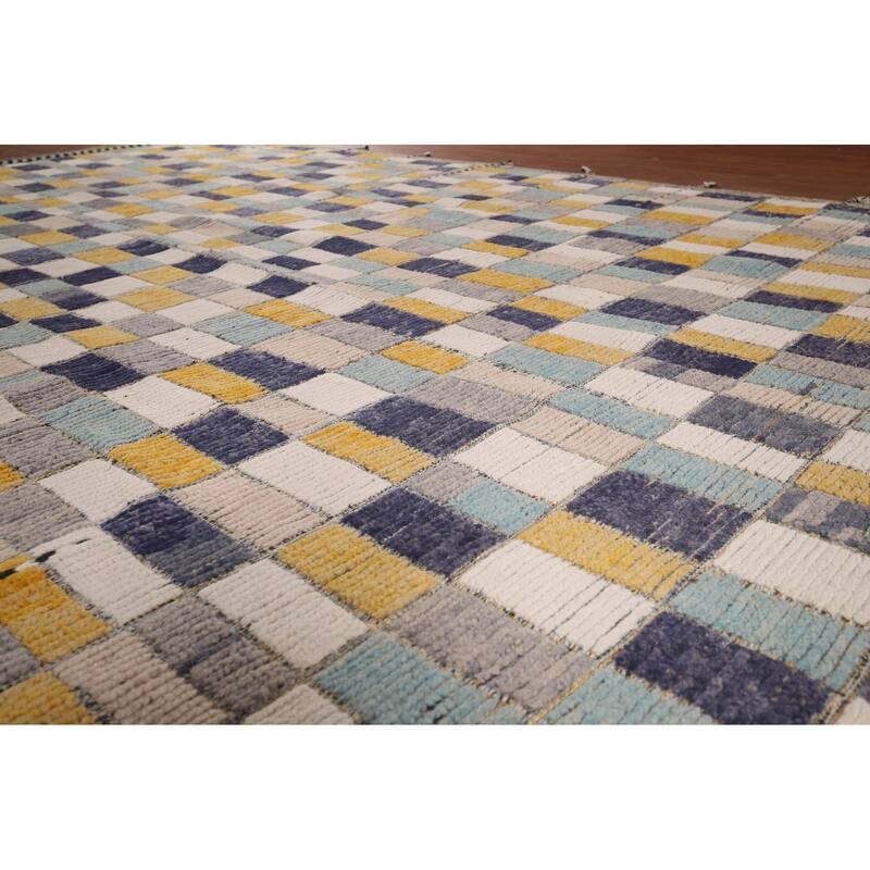 All-Over Checkered Moroccan Large Modern Area Rug Handmade Wool Carpet - 9'9"x 15'1"