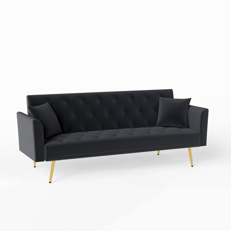 Convertible Sleeper Sofa Bed, Foldable Velvet Loveseat with Adjustable Backrest and Metal Legs, Cloud Chaise Lounge Couch