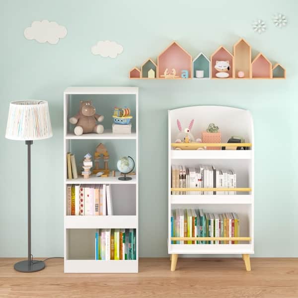 slide 2 of 13, Kids Bookshelf, 4-Tier Bookcase, Book Organizer, toy Storage Cabinet Organizer - White White