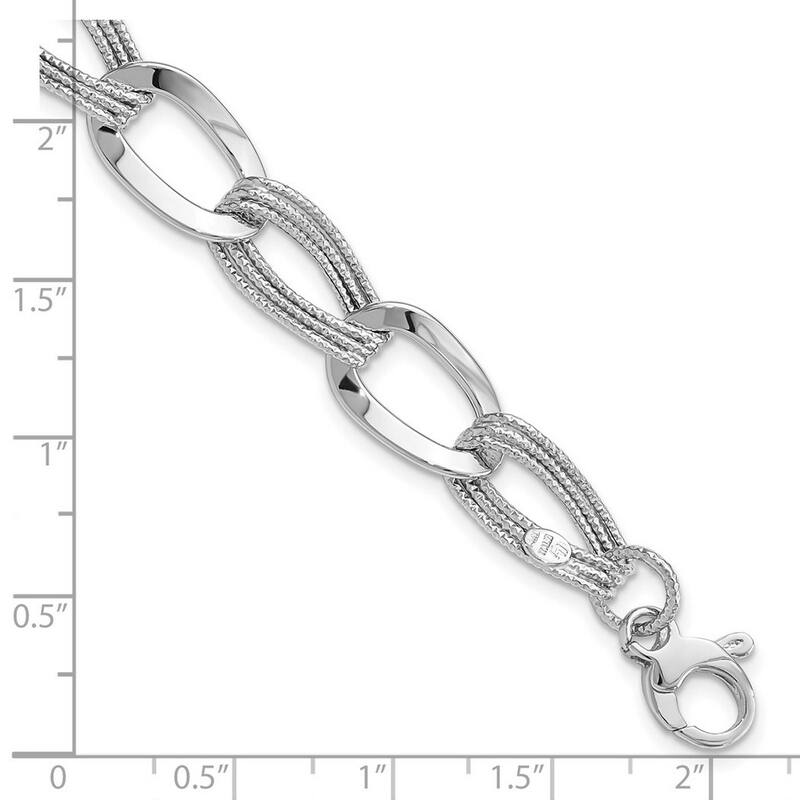Curata 14k White Gold 8" 11mm Alternating Textured Twisted Links Bracelet