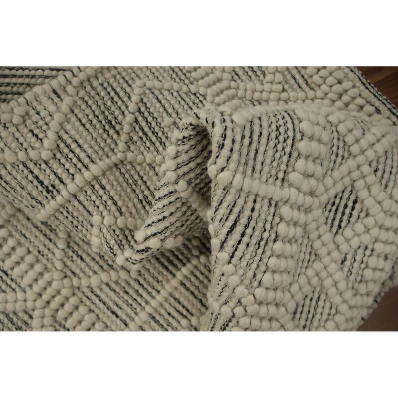 Hand Knotted Oriental 100% Wool Carpet Modern Geometric Beige & Ivories Modern Gotti Design Area Rug - 3' 8'' X 2' 3''